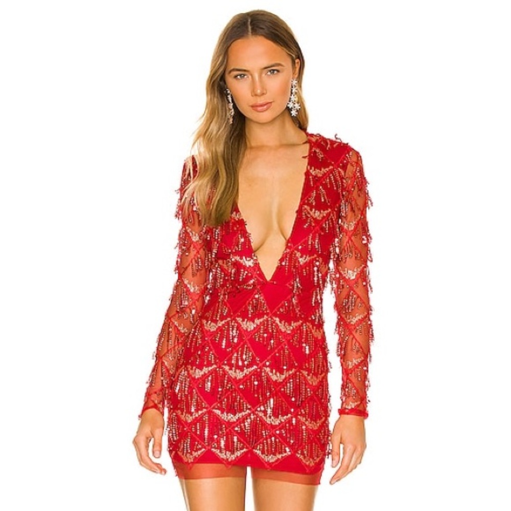 Superdown Nia sequin dress. Only worn once. #reddress #holidaydress #sequin